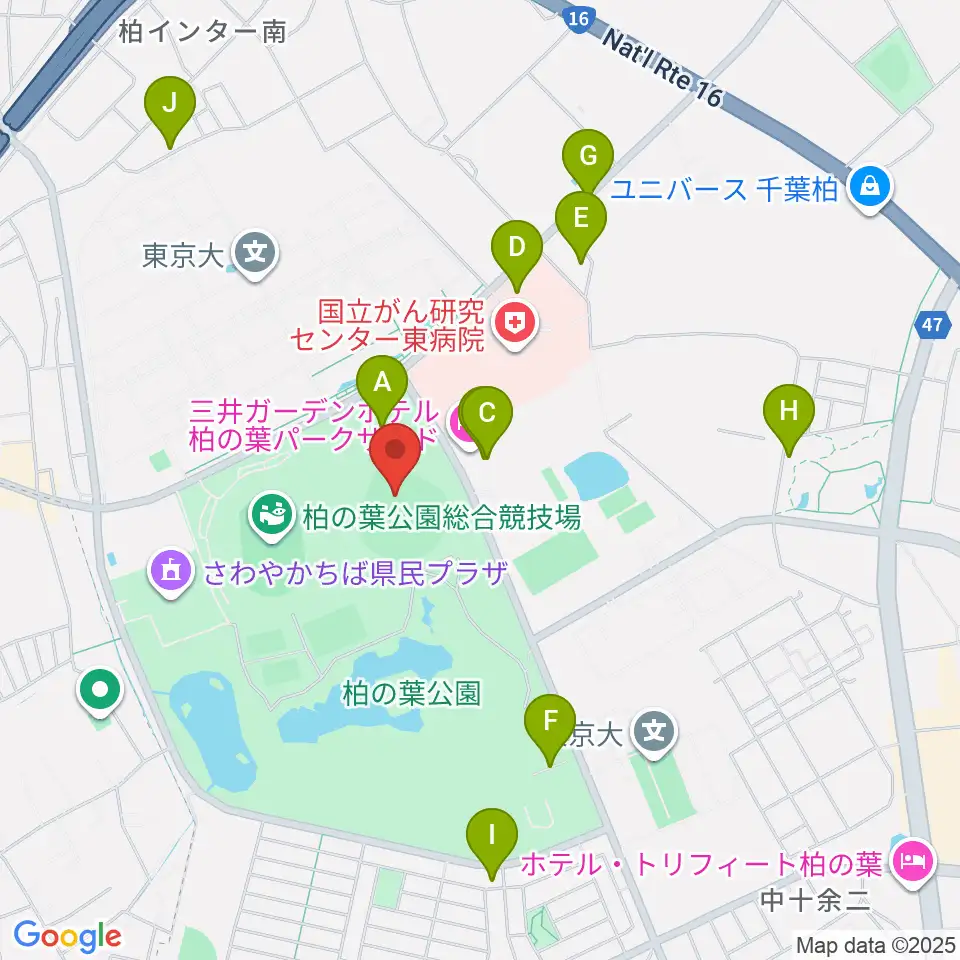 県立柏の葉公園野球場周辺の駐車場・コインパーキング一覧地図