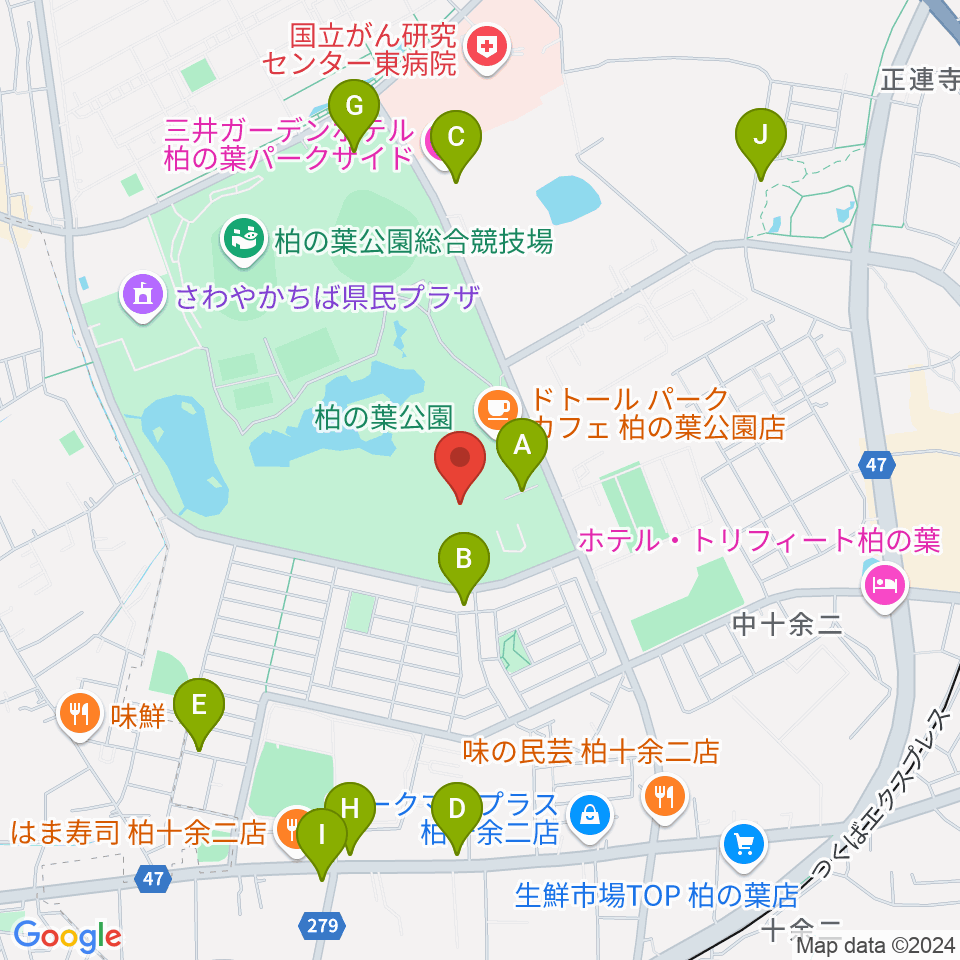 柏の葉公園コミュニティ体育館周辺の駐車場・コインパーキング一覧地図