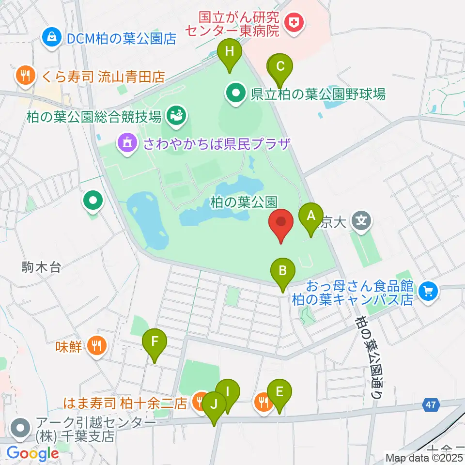柏の葉公園コミュニティ体育館周辺の駐車場・コインパーキング一覧地図