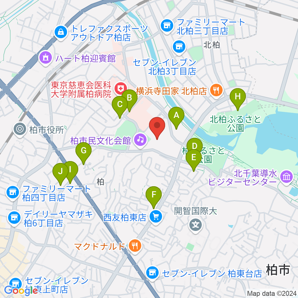 柏市中央体育館周辺の駐車場・コインパーキング一覧地図