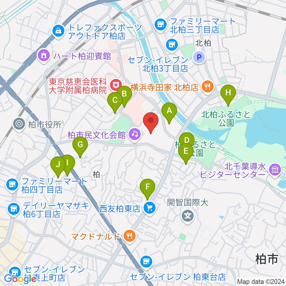 柏市中央体育館周辺の駐車場・コインパーキング一覧地図