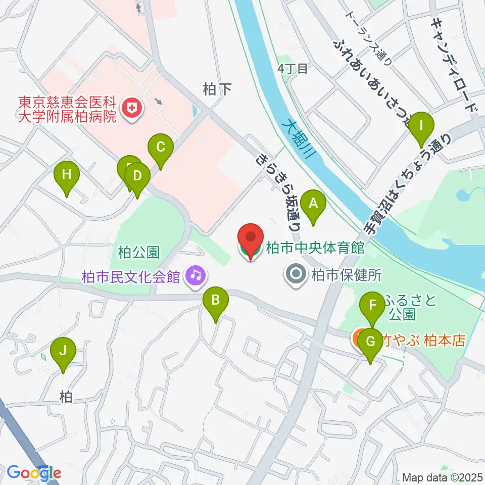 柏市中央体育館周辺の駐車場・コインパーキング一覧地図