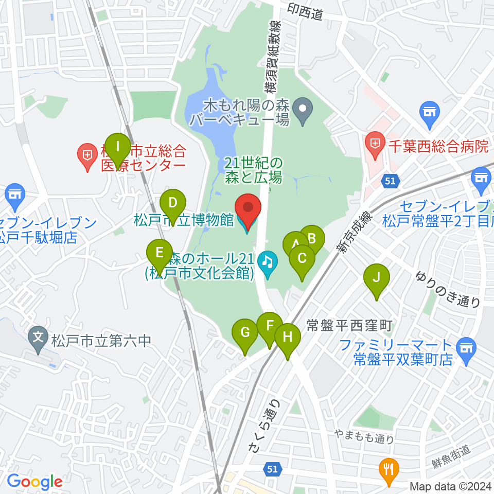 松戸市立博物館周辺の駐車場・コインパーキング一覧地図