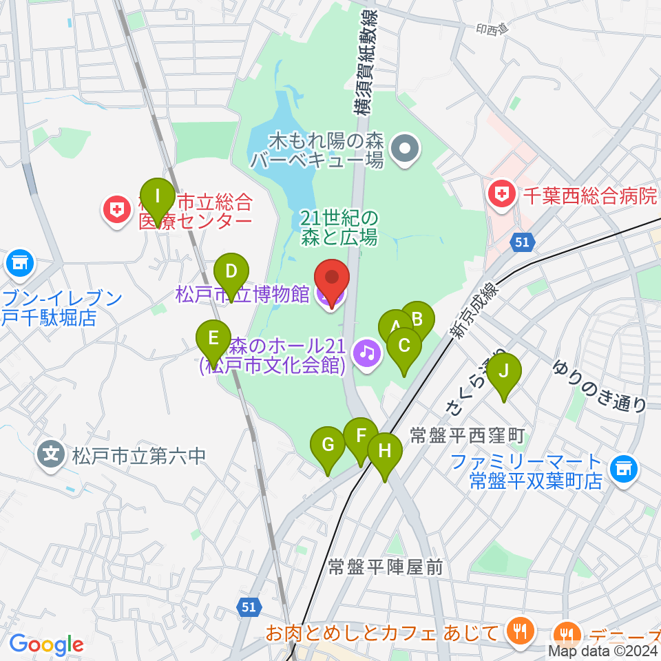 松戸市立博物館周辺の駐車場・コインパーキング一覧地図