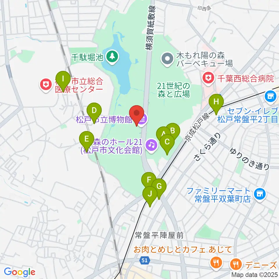 松戸市立博物館周辺の駐車場・コインパーキング一覧地図