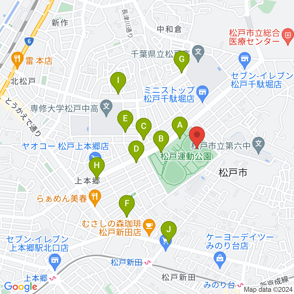 松戸運動公園陸上競技場周辺の駐車場・コインパーキング一覧地図