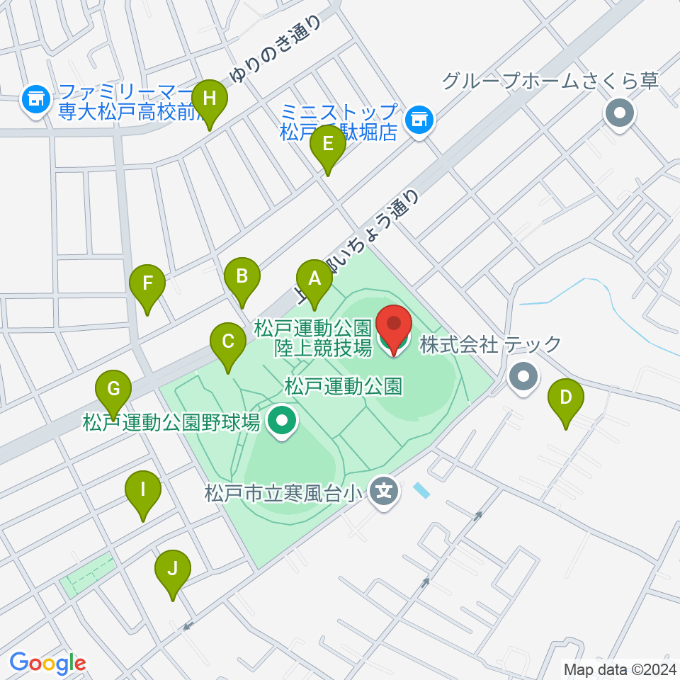 松戸運動公園陸上競技場周辺の駐車場・コインパーキング一覧地図