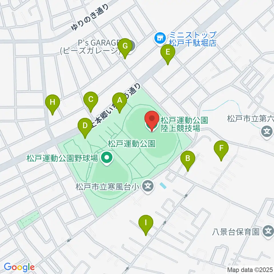 松戸運動公園陸上競技場周辺の駐車場・コインパーキング一覧地図