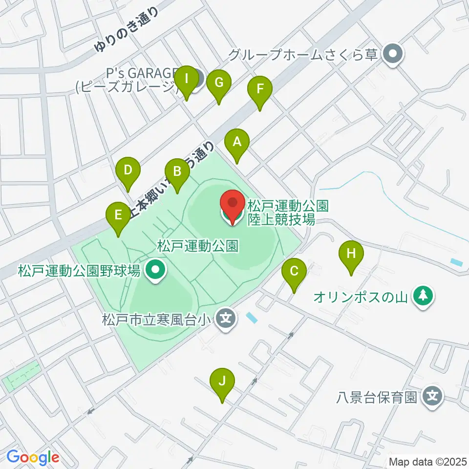 松戸運動公園陸上競技場周辺の駐車場・コインパーキング一覧地図