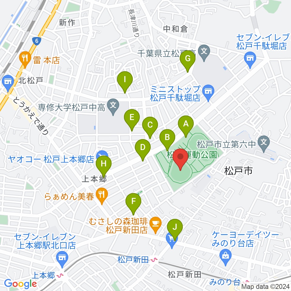 松戸運動公園野球場周辺の駐車場・コインパーキング一覧地図