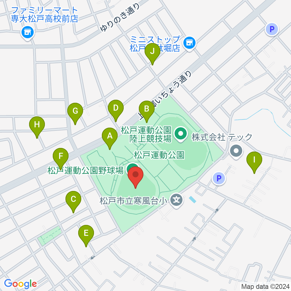 松戸運動公園野球場周辺の駐車場・コインパーキング一覧地図