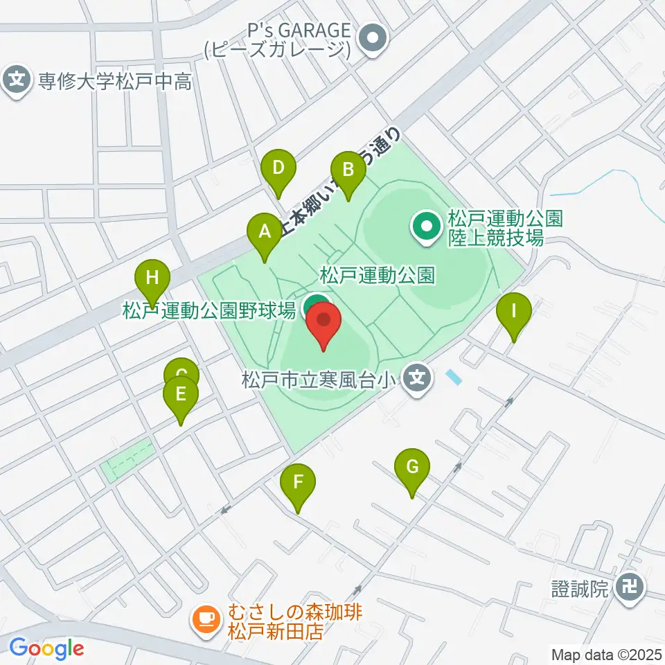 松戸運動公園野球場周辺の駐車場・コインパーキング一覧地図