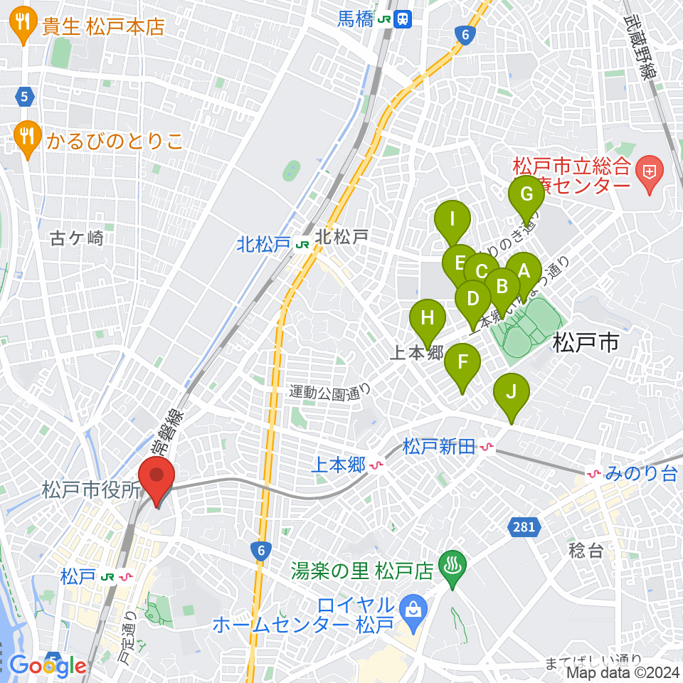 松戸運動公園体育館周辺の駐車場・コインパーキング一覧地図