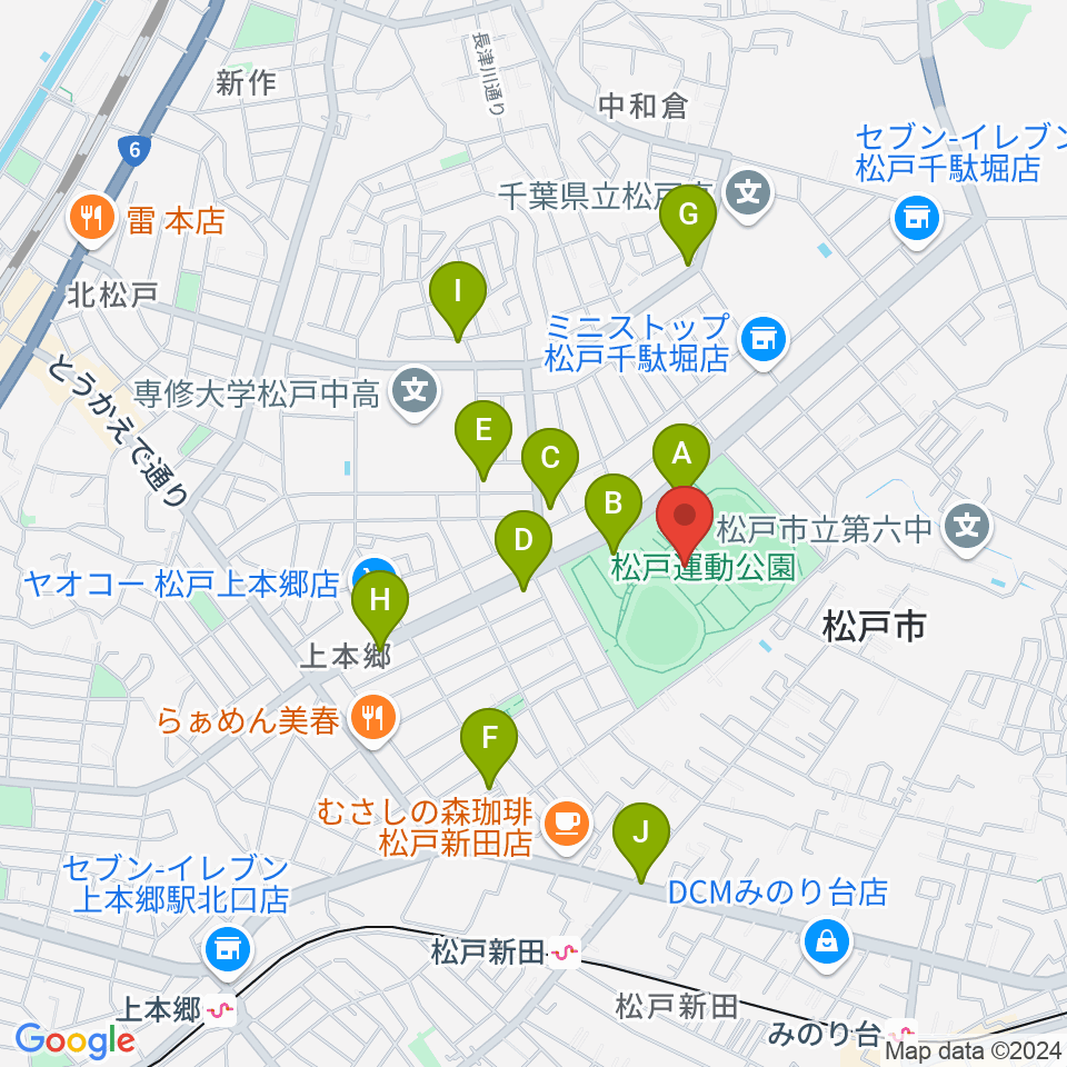 松戸運動公園武道館周辺の駐車場・コインパーキング一覧地図