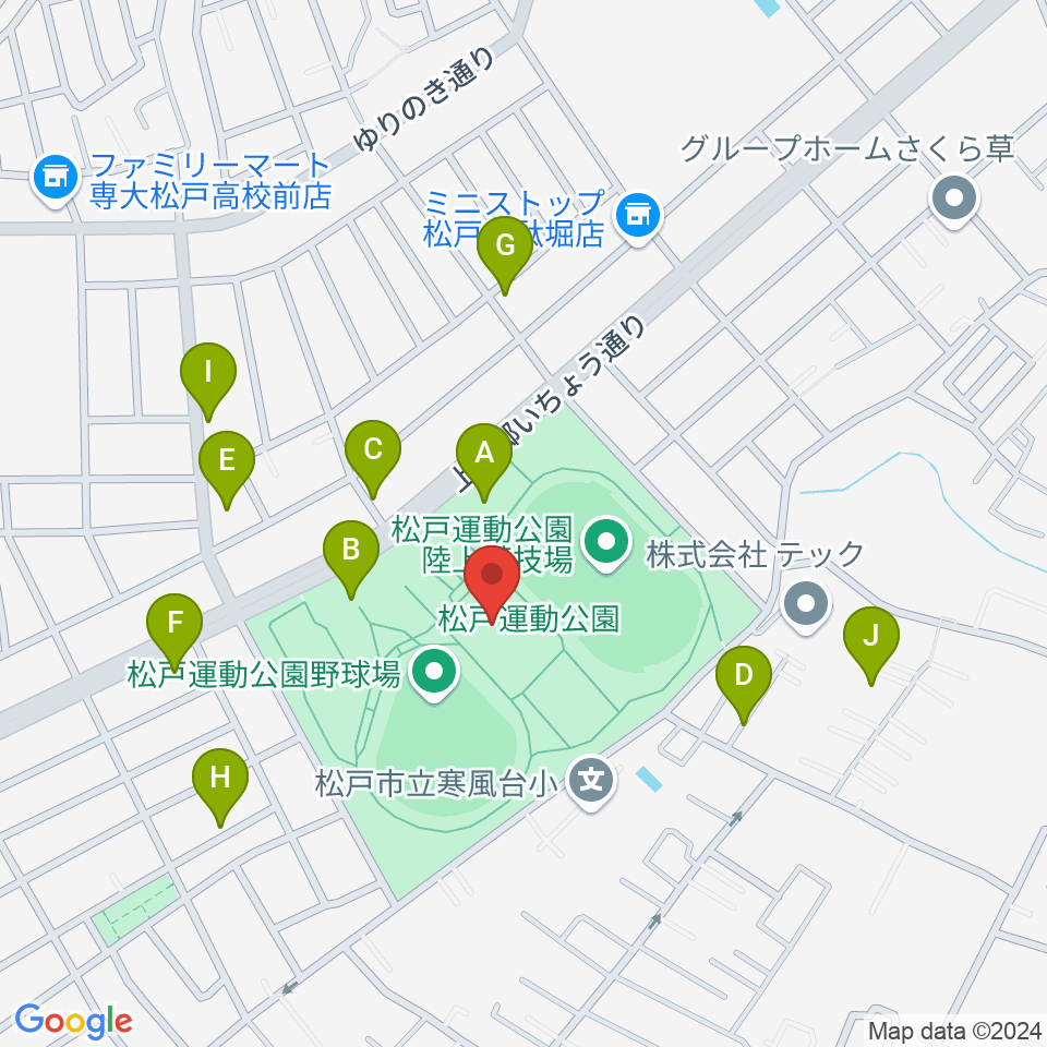 松戸運動公園武道館周辺の駐車場・コインパーキング一覧地図