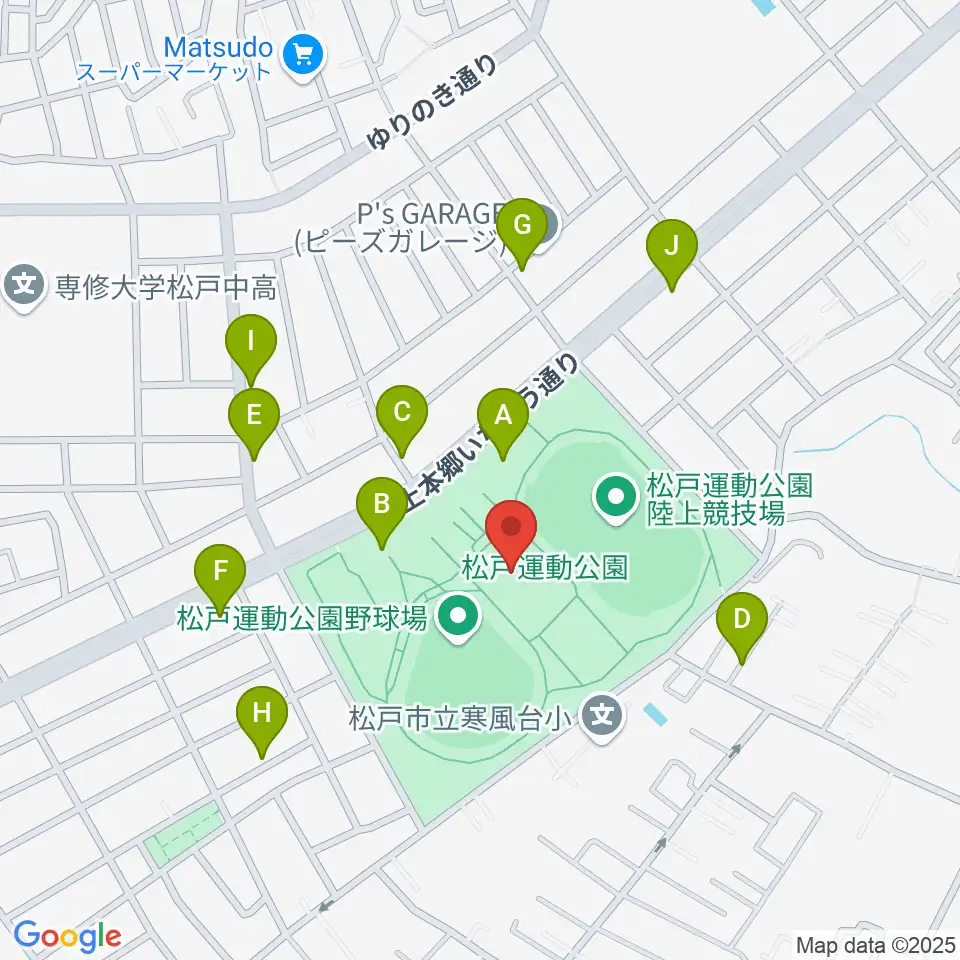 松戸運動公園武道館周辺の駐車場・コインパーキング一覧地図