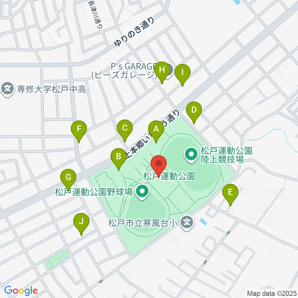 松戸運動公園武道館周辺の駐車場・コインパーキング一覧地図