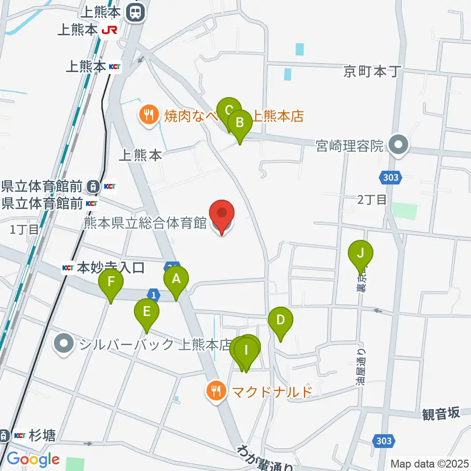 熊本県立総合体育館周辺の駐車場・コインパーキング一覧地図