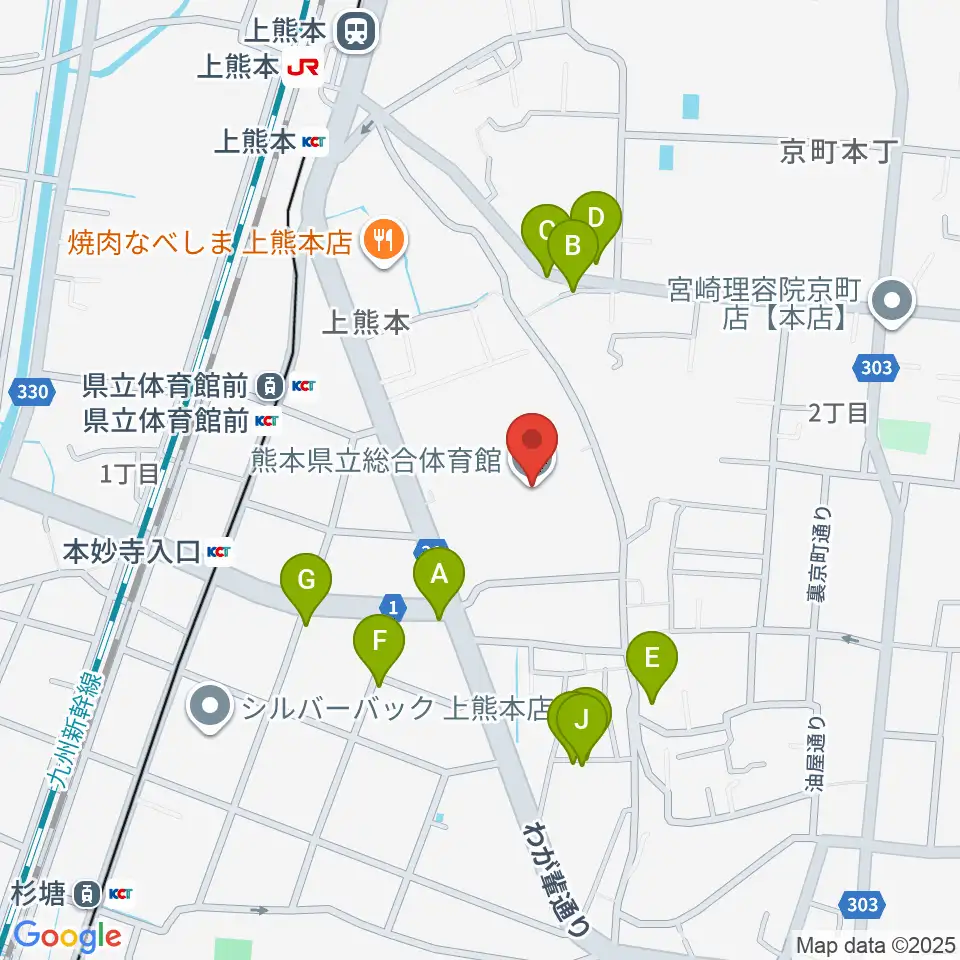 熊本県立総合体育館周辺の駐車場・コインパーキング一覧地図