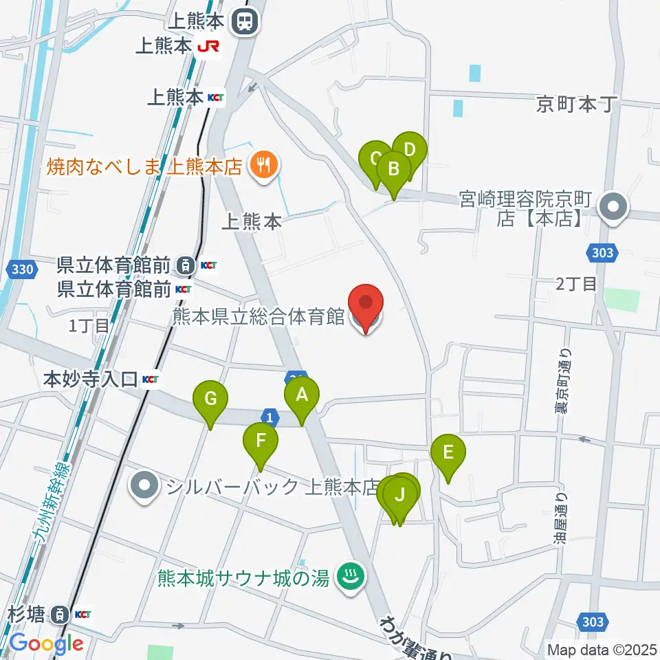 熊本県立総合体育館周辺の駐車場・コインパーキング一覧地図