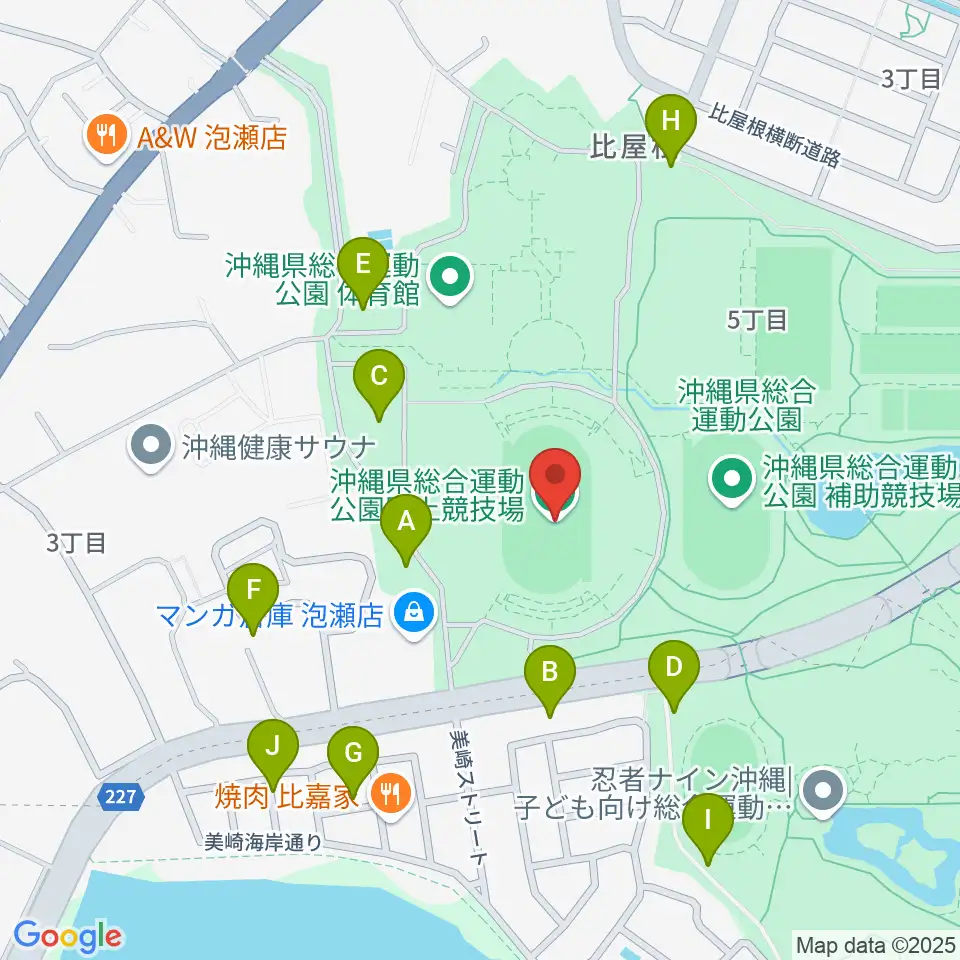 沖縄県総合運動公園陸上競技場周辺の駐車場・コインパーキング一覧地図