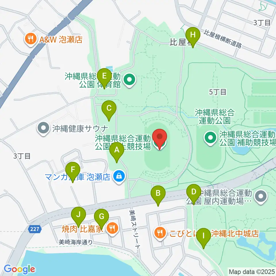 沖縄県総合運動公園陸上競技場周辺の駐車場・コインパーキング一覧地図