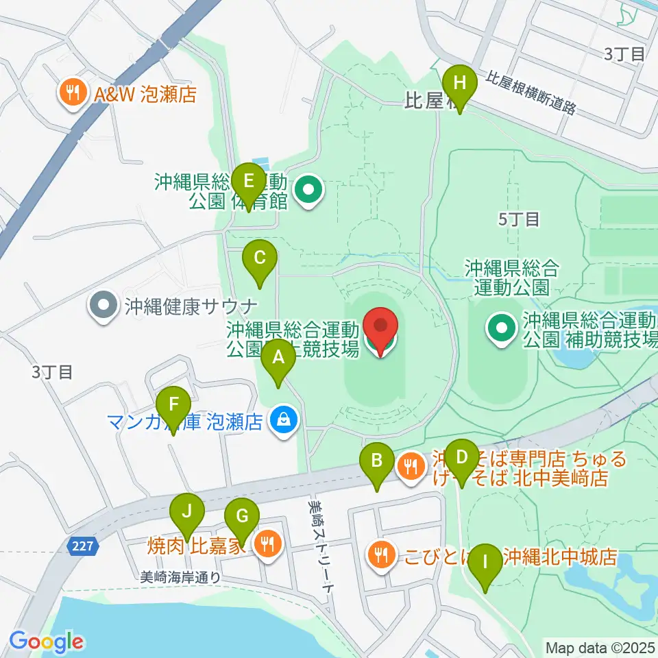 沖縄県総合運動公園陸上競技場周辺の駐車場・コインパーキング一覧地図