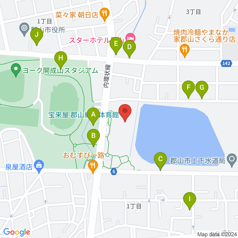 宝来屋 郡山総合体育館周辺の駐車場・コインパーキング一覧地図