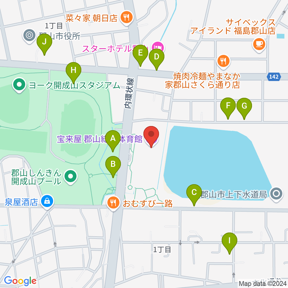 宝来屋 郡山総合体育館周辺の駐車場・コインパーキング一覧地図