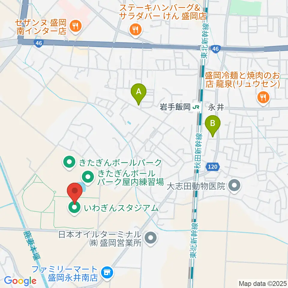 いわぎんスタジアム周辺の駐車場・コインパーキング一覧地図