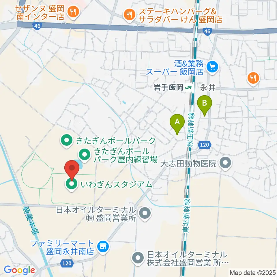 いわぎんスタジアム周辺の駐車場・コインパーキング一覧地図