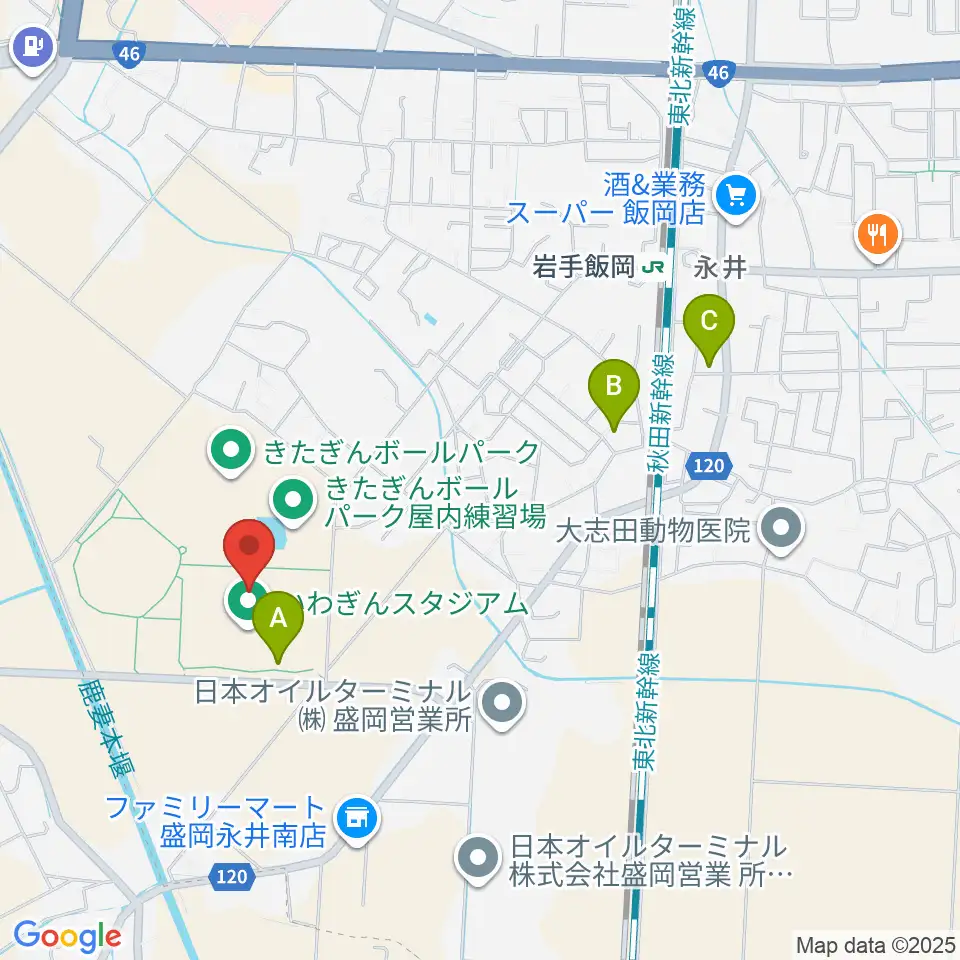 いわぎんスタジアム周辺の駐車場・コインパーキング一覧地図