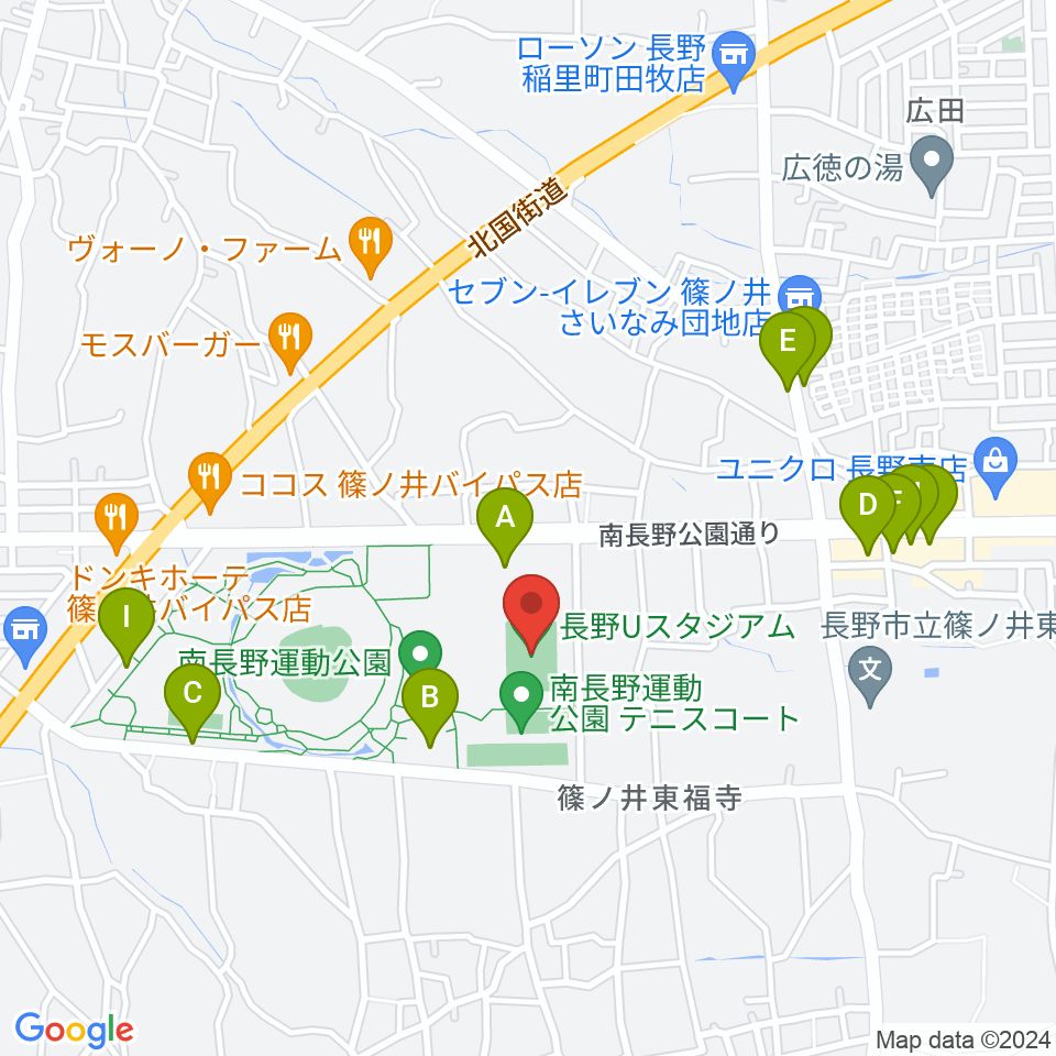 長野Uスタジアム周辺の駐車場・コインパーキング一覧地図