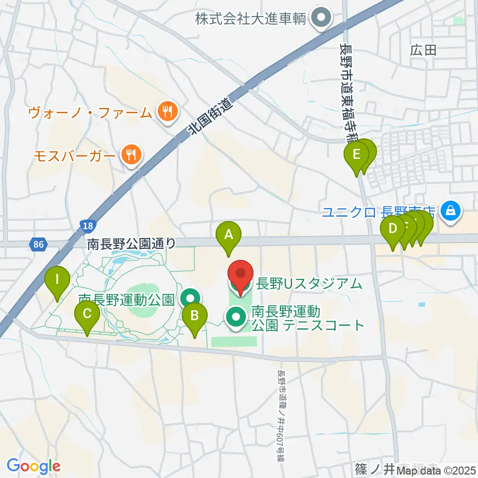 長野Uスタジアム周辺の駐車場・コインパーキング一覧地図