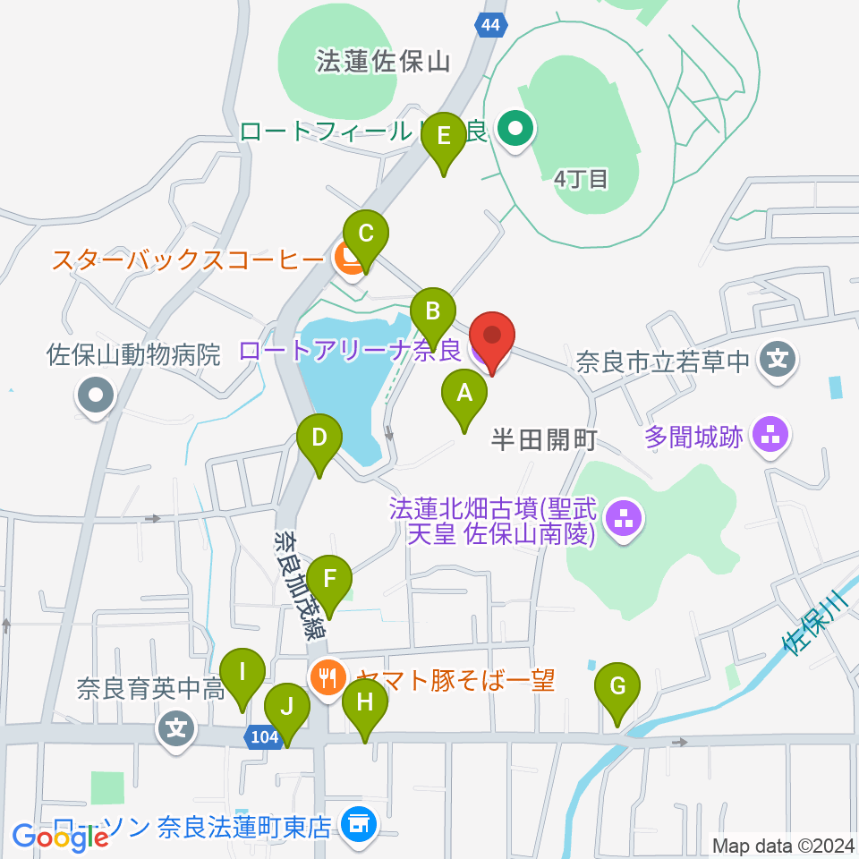 ロートアリーナ奈良 奈良市中央体育館周辺の駐車場・コインパーキング一覧地図