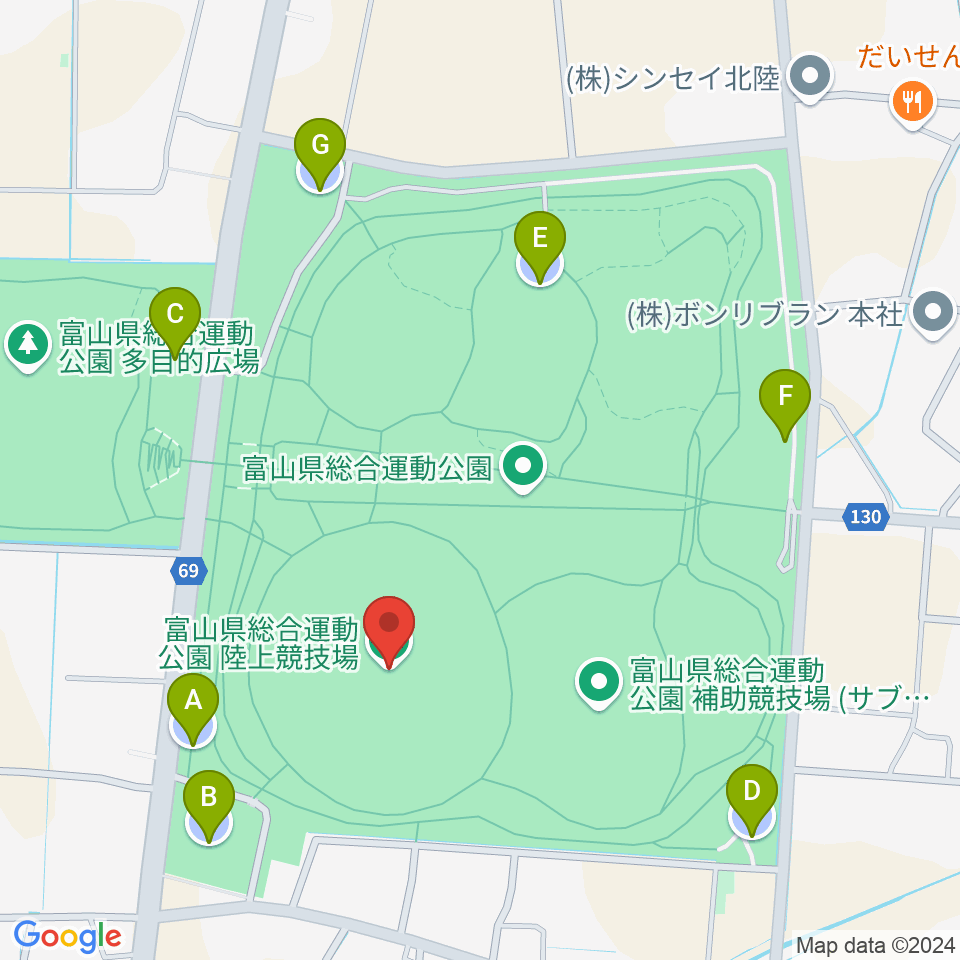 富山県総合運動公園陸上競技場周辺の駐車場・コインパーキング一覧地図