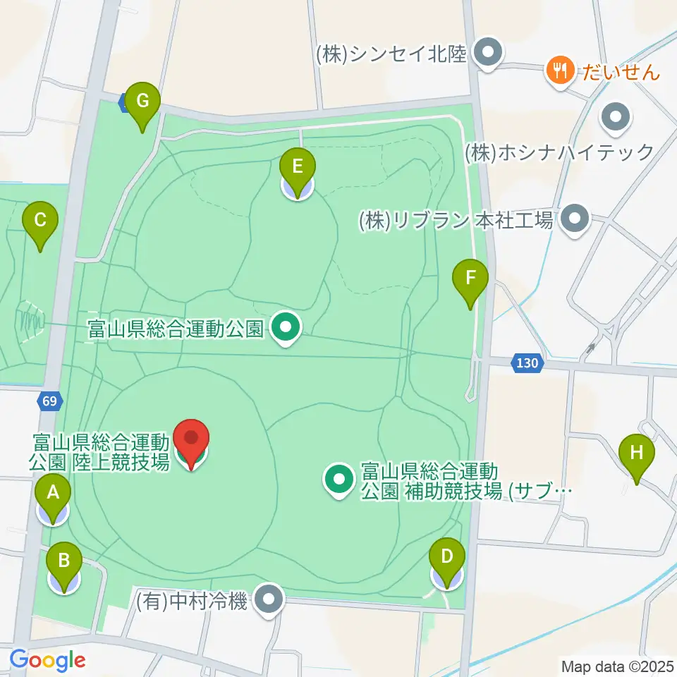 富山県総合運動公園陸上競技場周辺の駐車場・コインパーキング一覧地図
