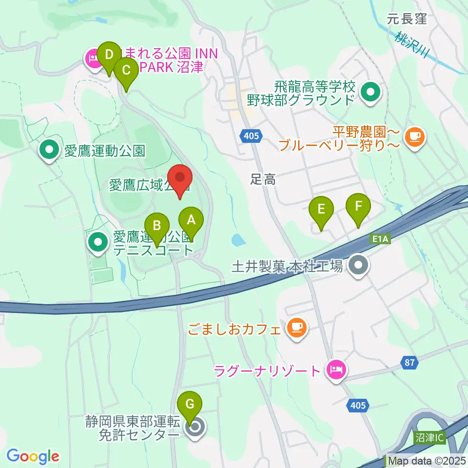 愛鷹広域公園多目的競技場周辺の駐車場・コインパーキング一覧地図