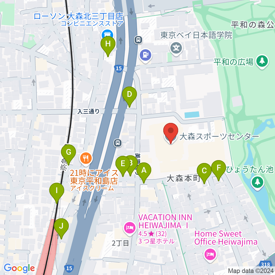 大森スポーツセンター周辺の駐車場・コインパーキング一覧地図