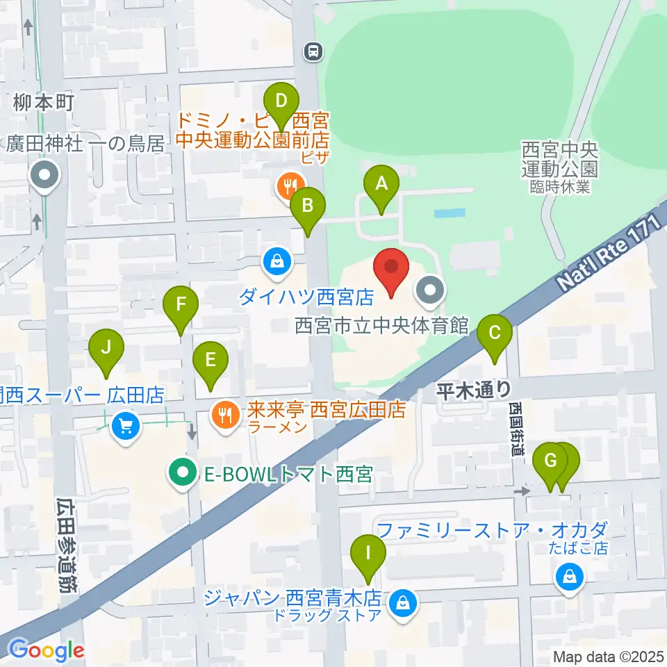 西宮市立中央体育館周辺の駐車場・コインパーキング一覧地図