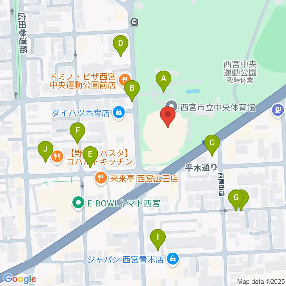 西宮市立中央体育館周辺の駐車場・コインパーキング一覧地図