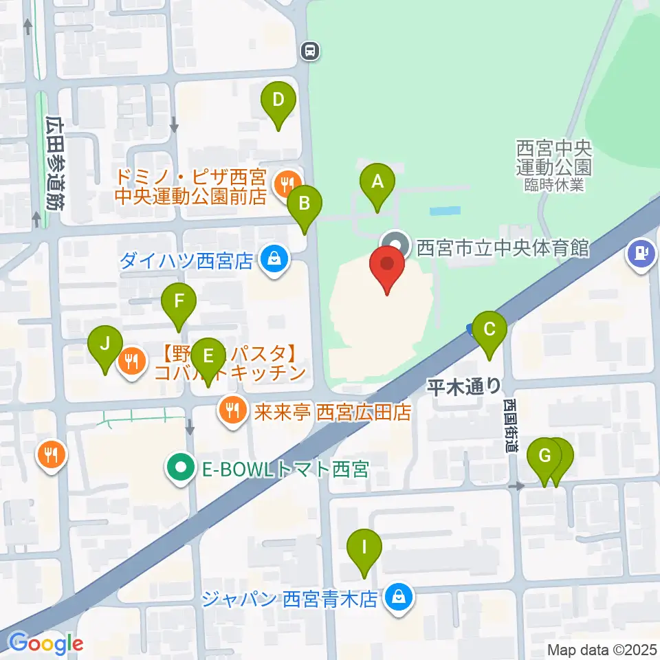 西宮市立中央体育館周辺の駐車場・コインパーキング一覧地図