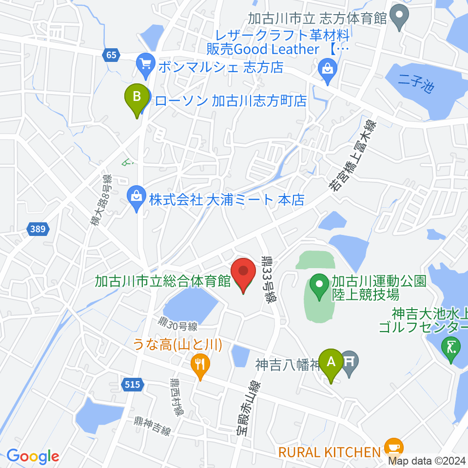 加古川市立総合体育館周辺の駐車場・コインパーキング一覧地図
