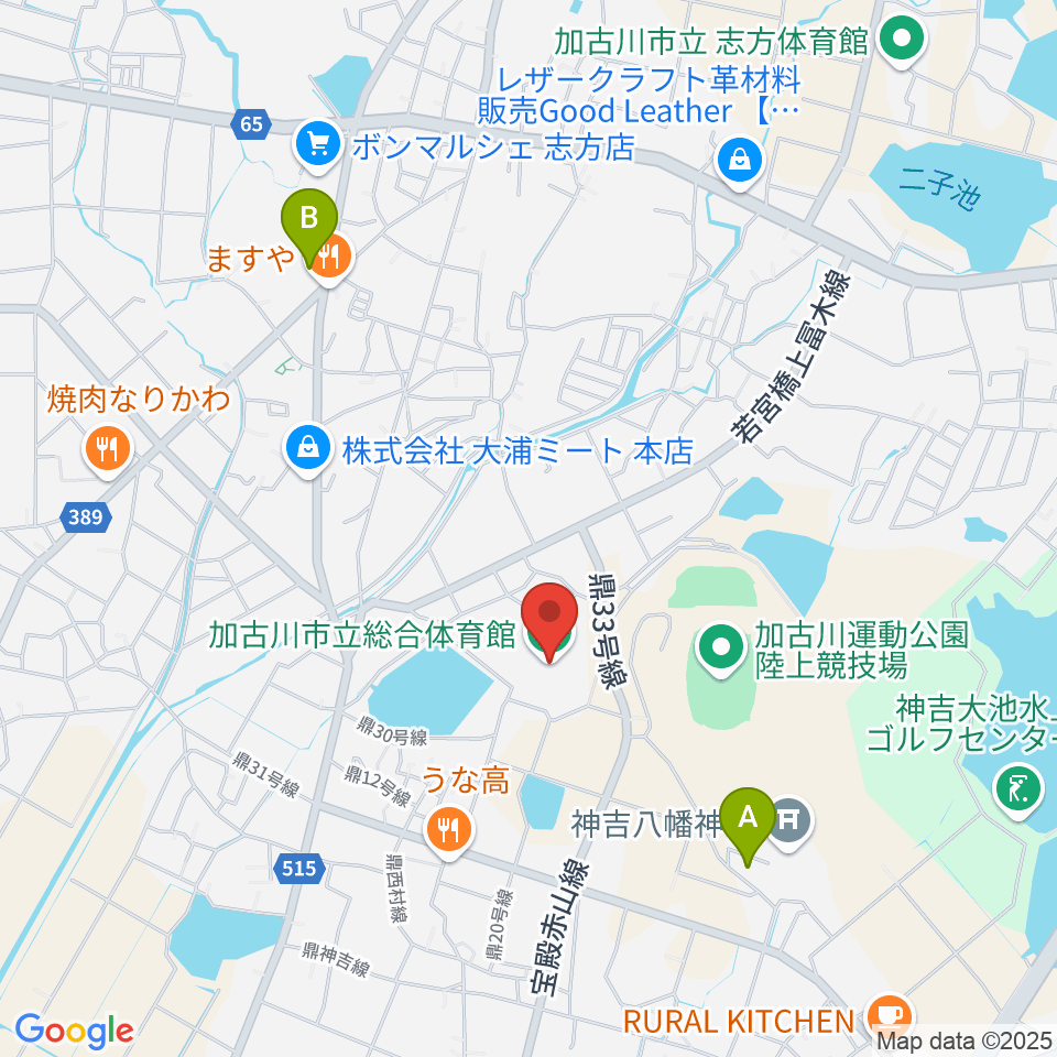 加古川市立総合体育館周辺の駐車場・コインパーキング一覧地図