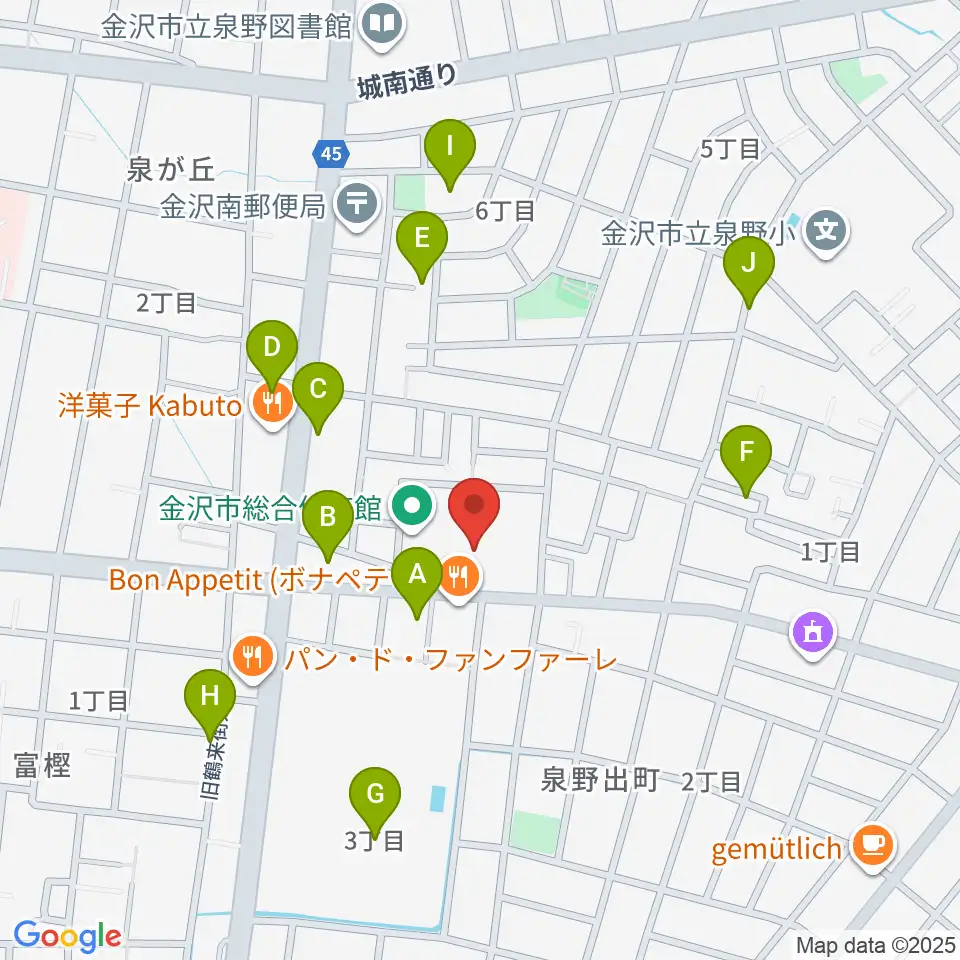 金沢市総合体育館周辺の駐車場・コインパーキング一覧地図