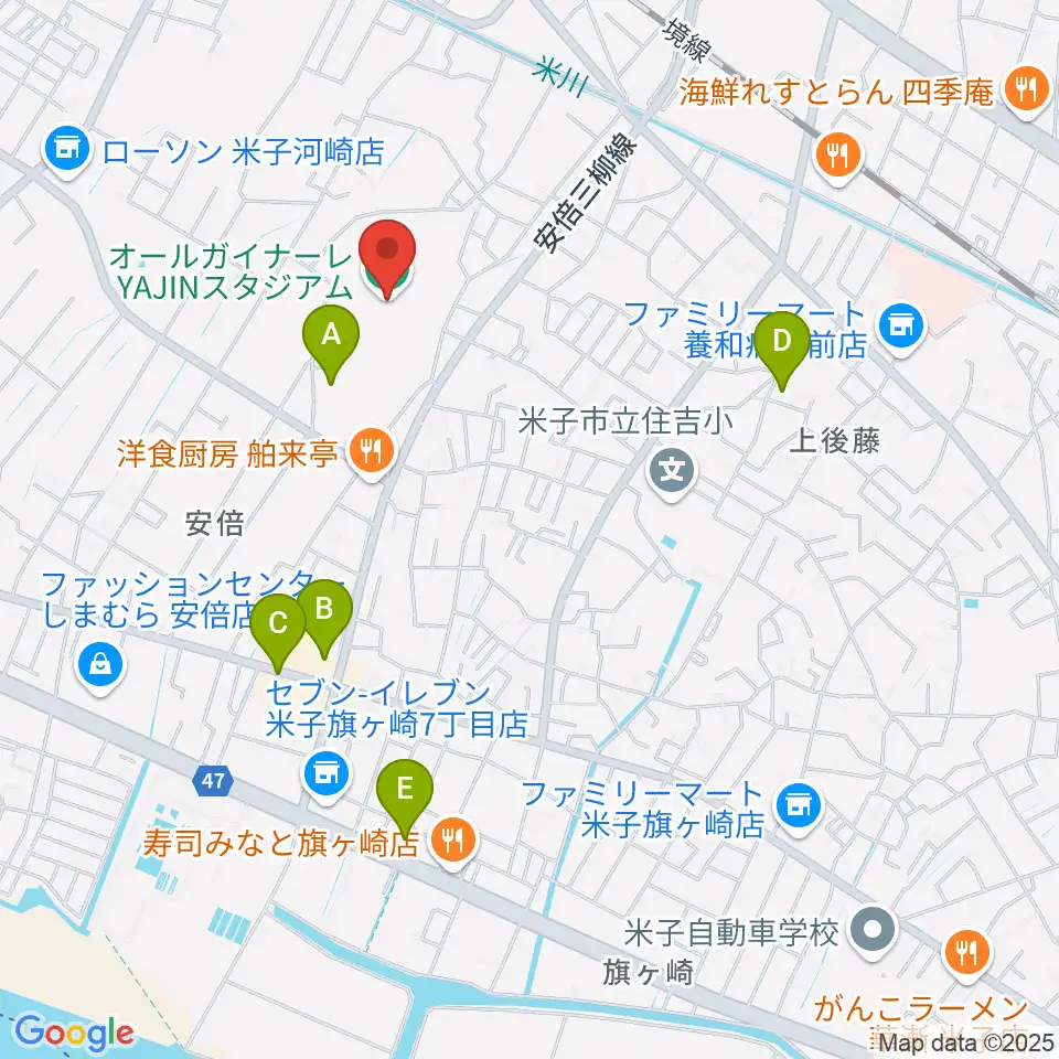 オールガイナーレYAJINスタジアム周辺の駐車場・コインパーキング一覧地図