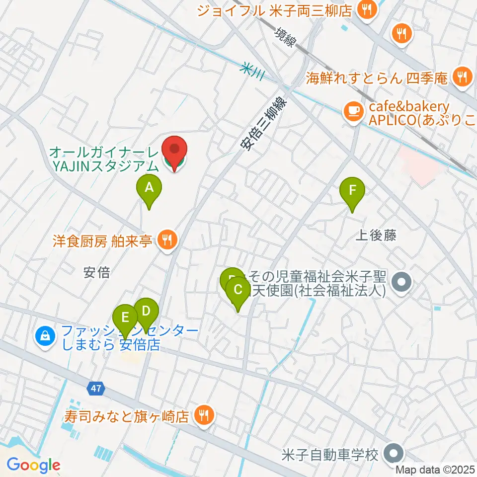 オールガイナーレYAJINスタジアム周辺の駐車場・コインパーキング一覧地図