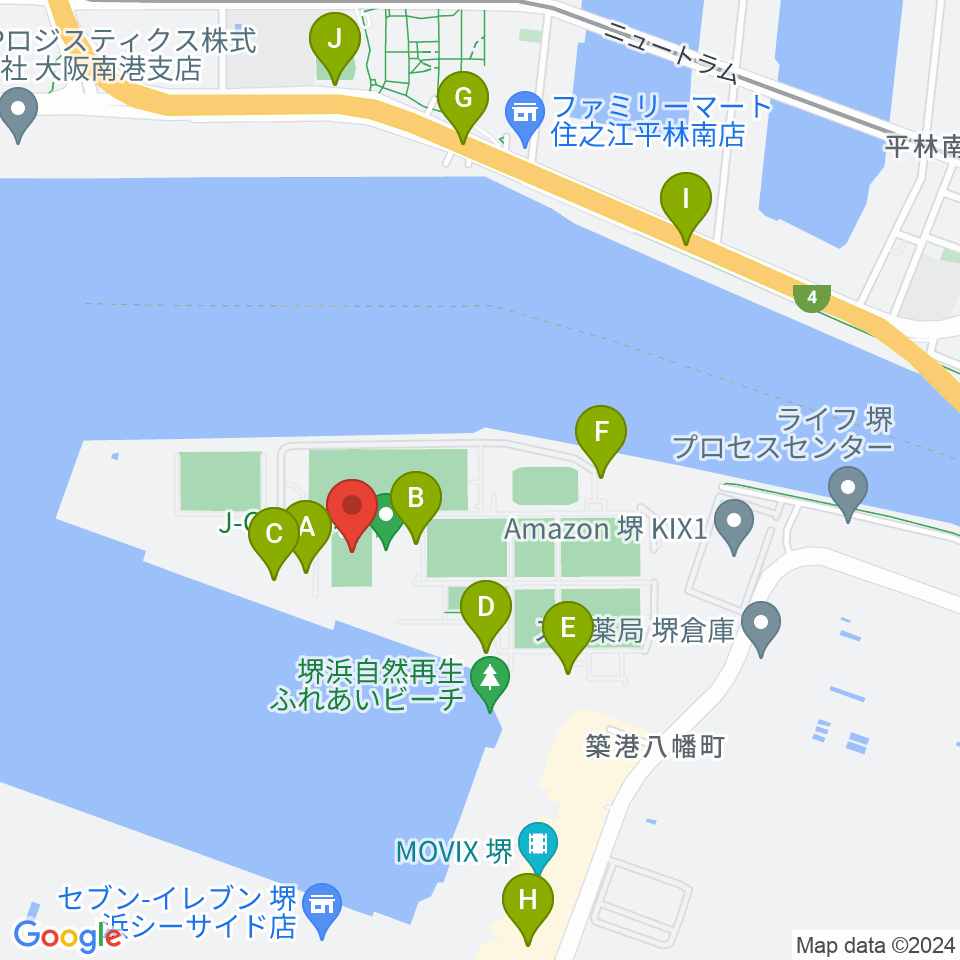 J-GREEN堺メインフィールド周辺の駐車場・コインパーキング一覧地図