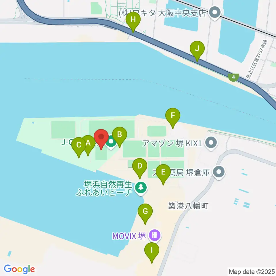 J-GREEN堺メインフィールド周辺の駐車場・コインパーキング一覧地図