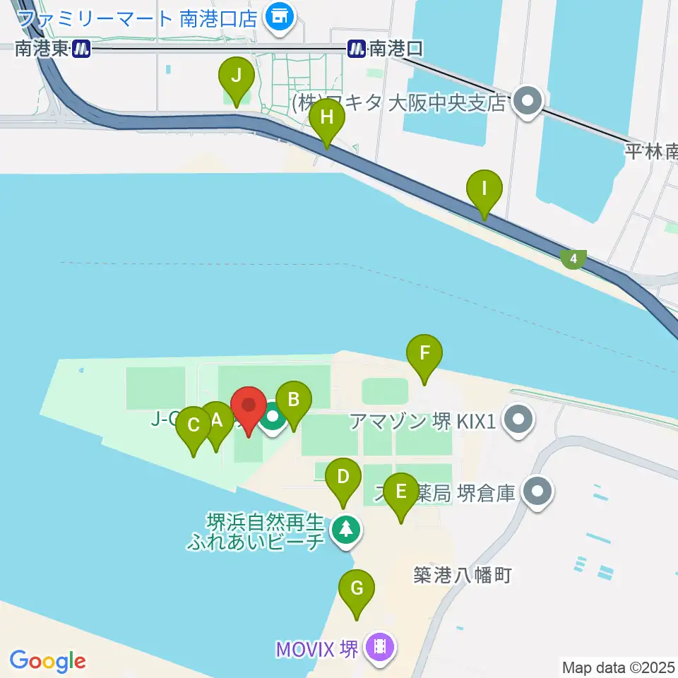 J-GREEN堺メインフィールド周辺の駐車場・コインパーキング一覧地図